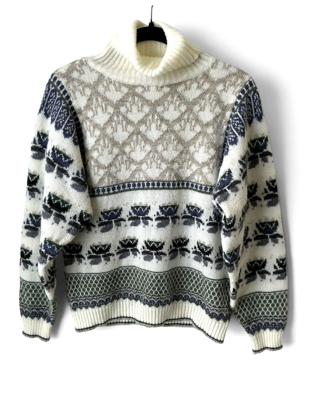 VINTAGE 80s Fair Isle Turtleneck Sweater Multi Metallic EUC Nordic Knit